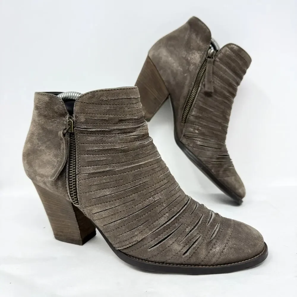 Paul Green Malibu Booties Women US 8.5 UK 6 Taupe Leather Side Zip Boho Western